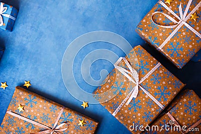 Copy space with blue background and christmas packs Stock Photo