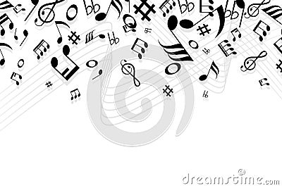 Copy space concept,silhouette music and notes icon of set with isolated on white background Vector Illustration