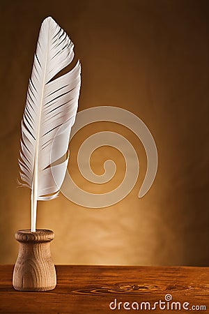 Copy space image of goose feather in inkstand Stock Photo