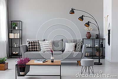 Copy space on the real photo of industrial living room Stock Photo