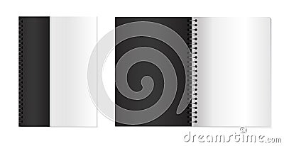 Copybooks with metallic silver spiral. Set of Vector 3d opened notebooks. Notebooks mock up for your design Stock Photo