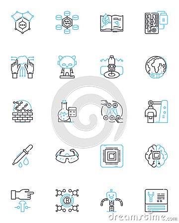 Copycat progress linear icons set. Imitation, Mimicry, Reproduction, Duplication, Plagiarism, Emulation, Echoing line Vector Illustration