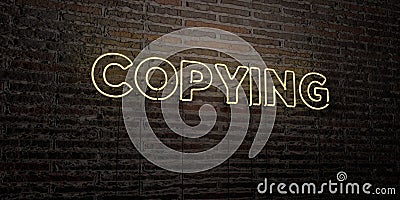 COPYING -Realistic Neon Sign on Brick Wall background - 3D rendered royalty free stock image Stock Photo