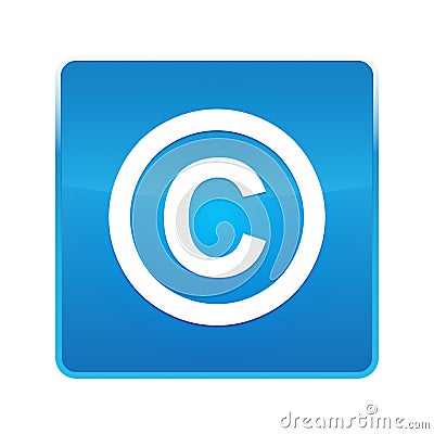 Copyright symbol icon shiny blue square button Stock Photo