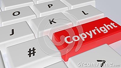 Copyright write on a red key of a computer keyboard - 3D rendering illustration Cartoon Illustration