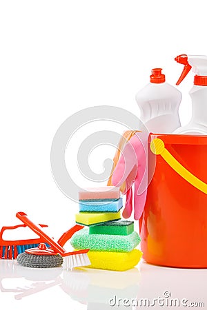 Copyspace composition of cleaning items Stock Photo