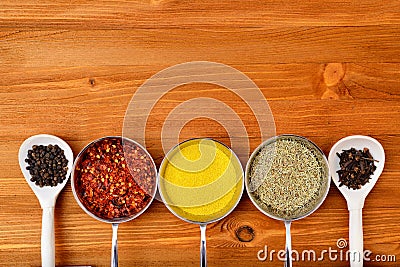 Copyspace food frame with spices and cooking accesories Stock Photo