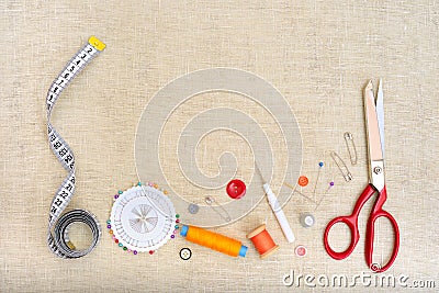 Copyspace frame with sewing tools and accesories Stock Photo
