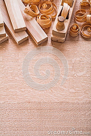 Copyspace image wooden planks woodworkers plane Stock Photo