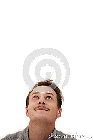 Copyspace - Modern trendy guy looking up Stock Photo