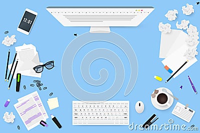 Copywriter desktop top view. Vector Illustration