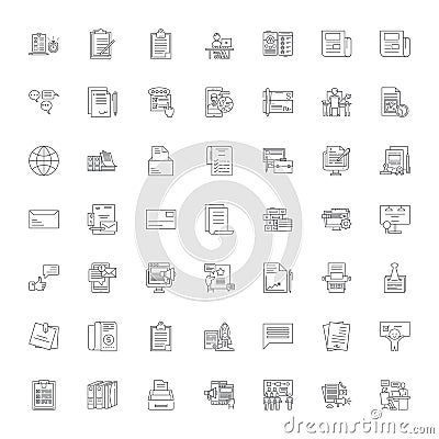 Copywriter linear icons, signs, symbols vector line illustration set Vector Illustration