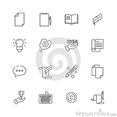 Copywriting icon. Writing creative articles book pen symbols blogging writers vector thin line pictures Vector Illustration