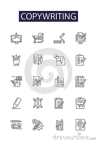 Copywriting line vector icons and signs. Copyediting, Copywriter, Content, Creativity, Copy, Editing, Scripts, Blogging Vector Illustration