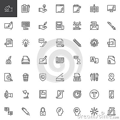 Copywriting outline icons set Vector Illustration