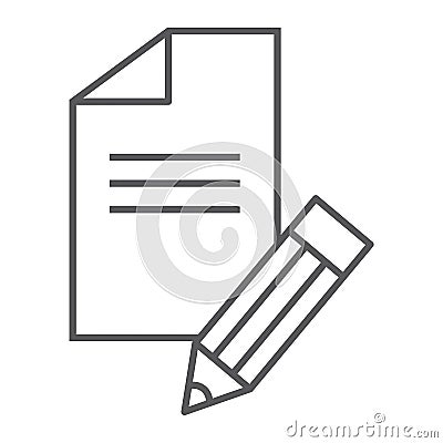 Copywriting thin line icon, blog and content, writer sign, vector graphics, a linear pattern on a white background. Vector Illustration