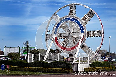 COQUELLES, PAS-DE-CALAIS, FRANCE, MAY 07 2016: Channel Tunnel Drill Mechanism Editorial Stock Photo