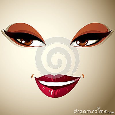 Coquette glad woman eyes and lips, stylish makeup. People Vector Illustration