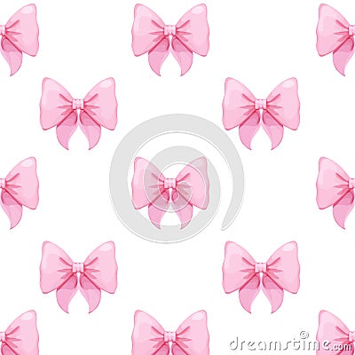 Coquette pink bow ribbon seamless pattern, elegant cute fabric print wallpaper on light background. Vector Illustration