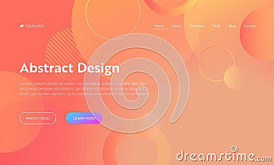 Coral Abstract Circle Shape Landing Page Background. Orange Digital Round Motion Gradient Pattern. Dynamic Light Flat Template Vector Illustration