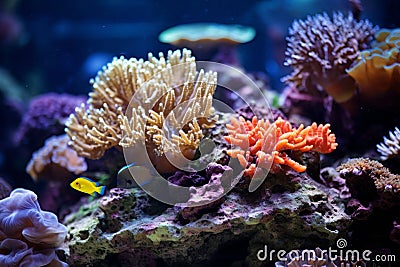 A coral aquarium adorned with a dazzling collection of bright and diverse coral specimens Stock Photo