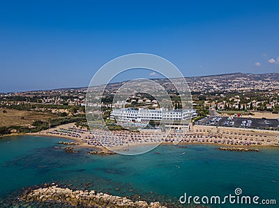 Coral beach in Paphos Cyprus - aerial view Stock Photo