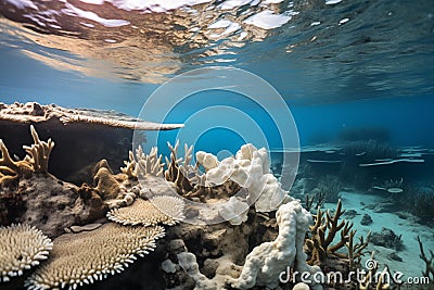 Coral bleaching due to climate change and global warming Stock Photo