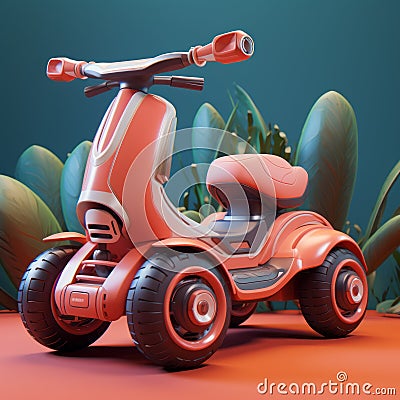 Coral Cartoon Scooter: Overwatch Style 3d Cgi Art Stock Photo