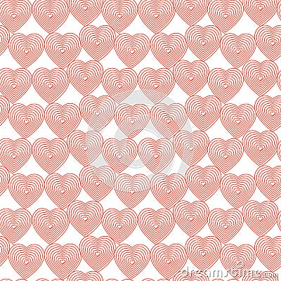 Coral hearts on the white background. Hearts in abstract linear style_Vector seamless pattern. Vector Illustration