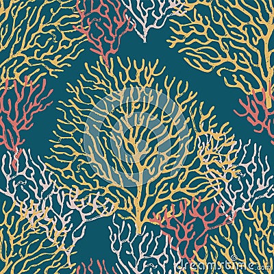 Coral marine seamless color pattern. Vector Illustration