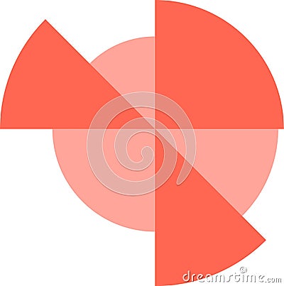 Coral pink circle divided into four sections by triangles creating a dynamic and visually appealing composition Vector Illustration