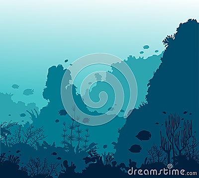 Coral reef, fish and underwater sea. Cartoon Illustration