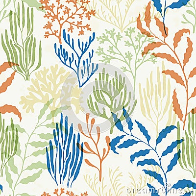 Coral reef seamless pattern., Tropical coral reef bush silhouette elements. Vector Illustration