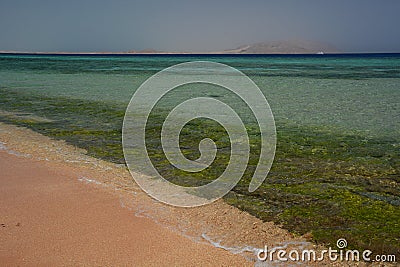 Coral reef and Tiran island. Sharm El Sheikh. Red Sea. Egypt Stock Photo