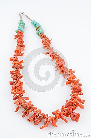 Coral and Turquoise Necklace. Stock Photo