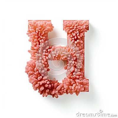Coral Wood Letter H: Vibrant Floral Ornament Inspired By Hiroshi Nagai Stock Photo