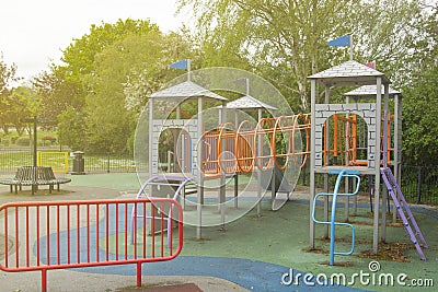 Corby, U.K. April 28, 2019 - empty playground, spring time Editorial Stock Photo