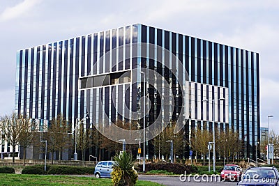 Corby, United Kingdom - 01 January 2019 - Corby Cube building, Corby Borough Council. Modern cityscape with office buildings Editorial Stock Photo