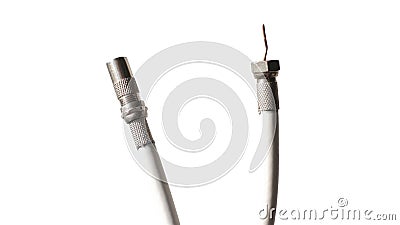 Cord for antenna and TV. Antenna PAL Male Cable F-Type Flylead Aerial Cord Coax Lead. Isolated on white background Stock Photo