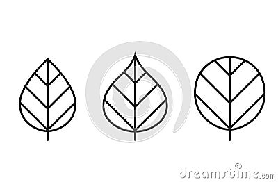 Cordate and orbicular leaf line icon set. botanical and nature symbols. three leaves vector images Vector Illustration