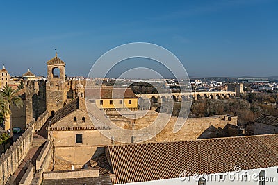 Cordoba, Spain - January 9, 2020: View of the palace, Alcazar de los Reyes Cristianos, Andalusia. Copy space for text Editorial Stock Photo