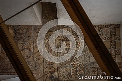 Excavated Mosaics of former San Vicente Martir Basilica at Mosque-Cathedral of Cordoba Interior - Cordoba, Andalusia, Spain Editorial Stock Photo
