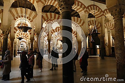 Arabic columns in the prayer hall of the former mosque Editorial Stock Photo