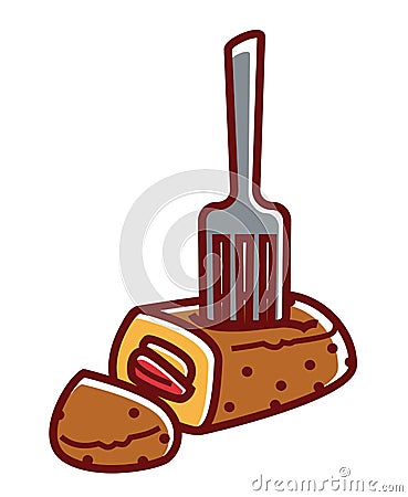 Cordon bleu dish with cut slice and fork Vector Illustration