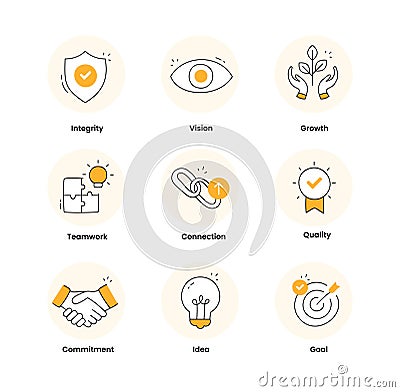 Company Core Value Icons - A Set of High-Quality Hand drawn Style Icons. Vector Illustration
