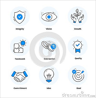 Company Core Value Icons - A Set of High-Quality Hand drawn Style Icons. Vector Illustration