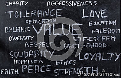 Core values on blackboard Stock Photo