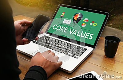 CORE VALUES , Business, Internet and technology CORE VALUES con Stock Photo