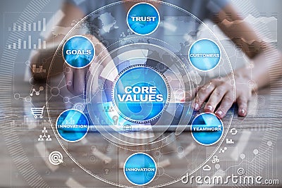 Core values business and technology concept on the virtual screen. Stock Photo