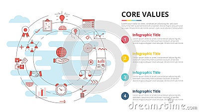 Core values concept for infographic template banner with four point list information Cartoon Illustration